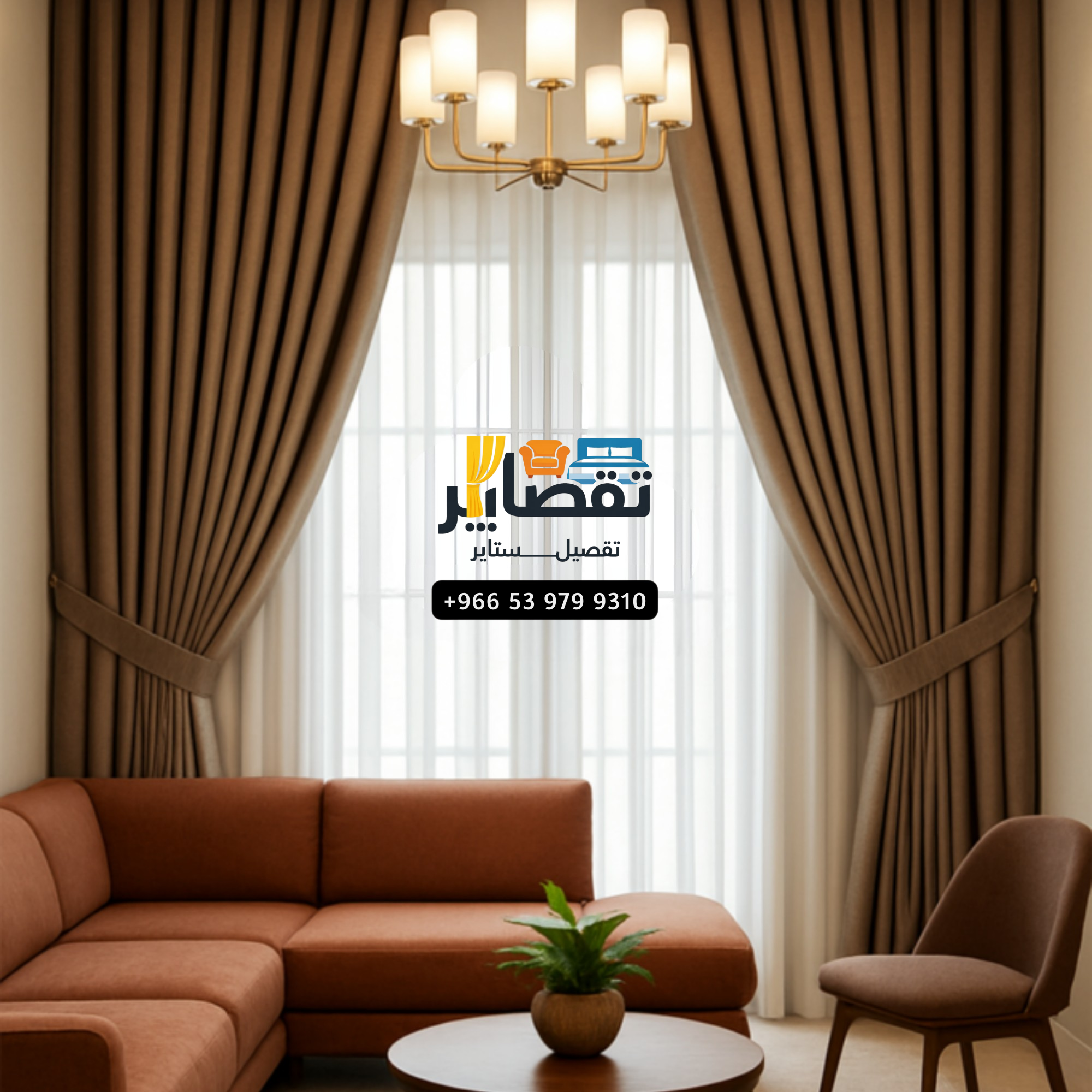 Luxurious Modern Curtain with L-Shape Sofa Set – Contemporary Saudi Style - Image 2
